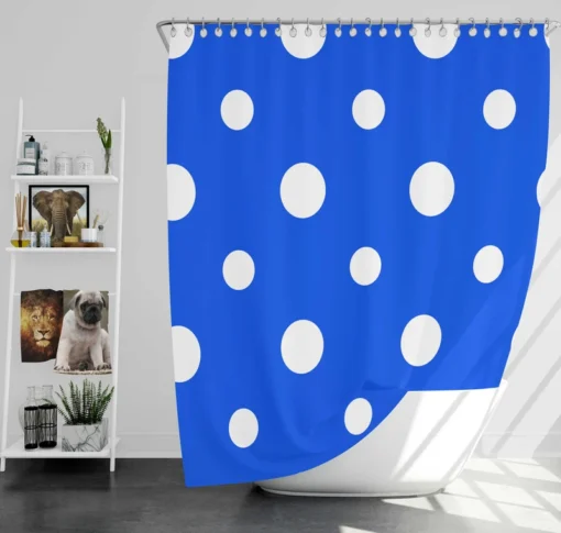 White Polka Dots On Blue Background Shower Curtain