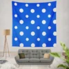 White Polka Dots On Blue Background Wall Tapestry