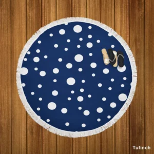 White Polka Dots On Deep Sapphire Round Beach Towel