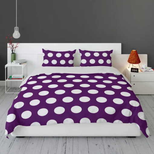 White Polka Dots On Purple Bedding Set 1