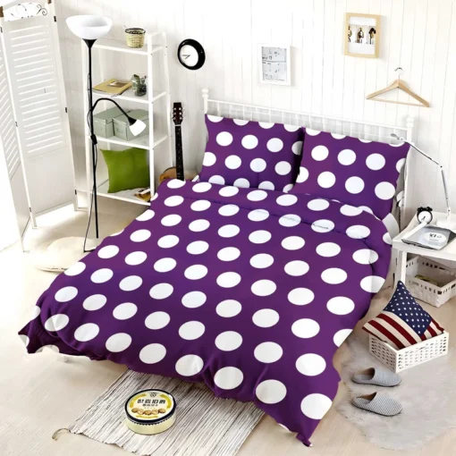 White Polka Dots On Purple Bedding Set