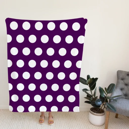 White Polka Dots On Purple Fleece Blanket