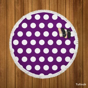 White Polka Dots On Purple Round Beach Towel