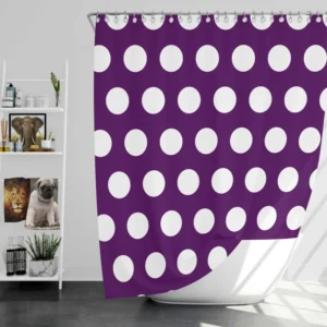 White Polka Dots On Purple Shower Curtain