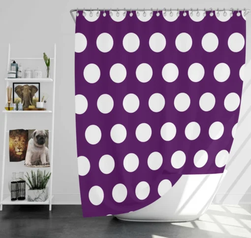 White Polka Dots On Purple Shower Curtain