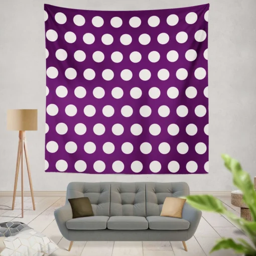 White Polka Dots On Purple Wall Tapestry