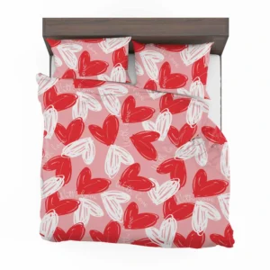 White Red With Love Hearts Design Bedding Set 2