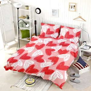 White Red With Love Hearts Design Bedding Set