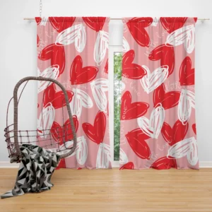 White Red With Love Hearts Design Curtain