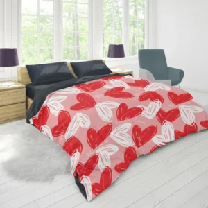 White Red With Love Hearts Design Duvet Cover 1