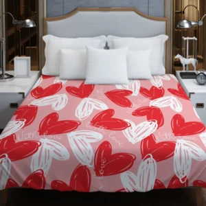 White Red With Love Hearts Design Duvet Cover