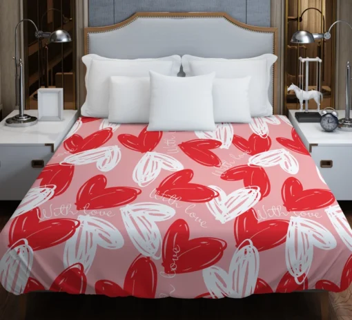 White Red With Love Hearts Design Duvet Cover