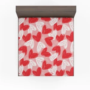 White Red With Love Hearts Design Fitted Sheet