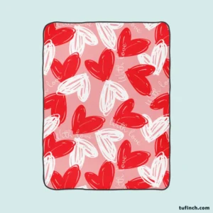 White Red With Love Hearts Design Fleece Blanket 1