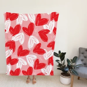 White Red With Love Hearts Design Fleece Blanket