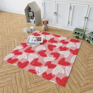 White Red With Love Hearts Design Rug 1