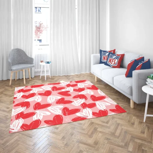 White Red With Love Hearts Design Rug 2