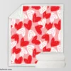 White Red With Love Hearts Design Sherpa Fleece Blanket