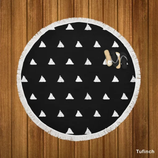 White Small Triangle Black Background Round Beach Towel