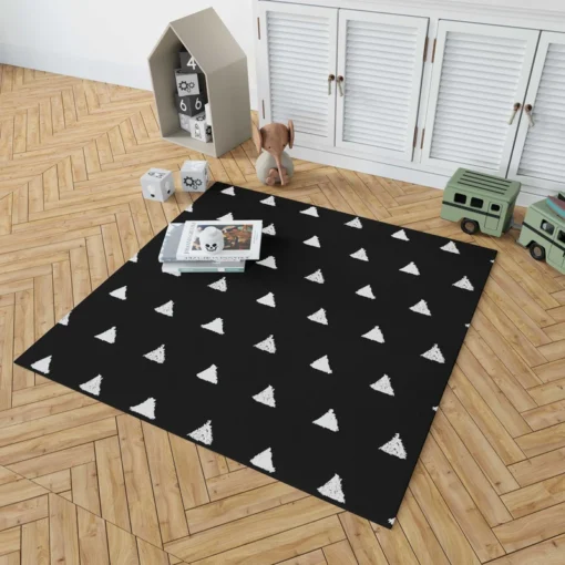 White Small Triangle Black Background Rug 1