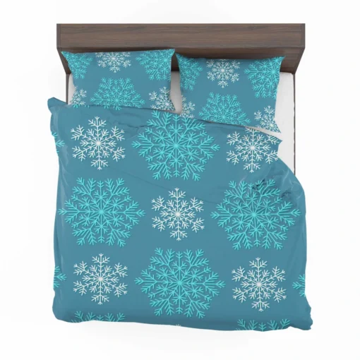 White Teal Blue Winter Snowflakes Bedding Set 2