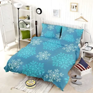 White Teal Blue Winter Snowflakes Bedding Set