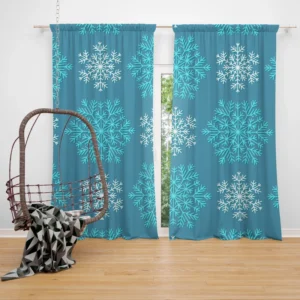 White Teal Blue Winter Snowflakes Curtain