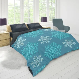 White Teal Blue Winter Snowflakes Duvet Cover 1