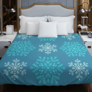 White Teal Blue Winter Snowflakes Duvet Cover