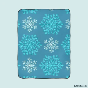 White Teal Blue Winter Snowflakes Fleece Blanket 1