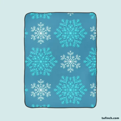 White Teal Blue Winter Snowflakes Fleece Blanket 1