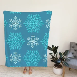 White Teal Blue Winter Snowflakes Fleece Blanket