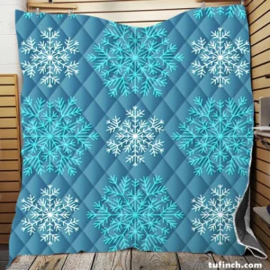 White Teal Blue Winter Snowflakes Quilt Blanket