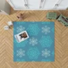 White Teal Blue Winter Snowflakes Rug