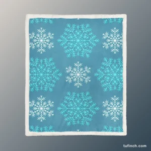 White Teal Blue Winter Snowflakes Sherpa Fleece Blanket 1