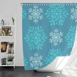 White Teal Blue Winter Snowflakes Shower Curtain