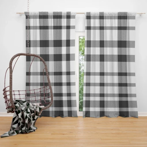 White Thunder Black Checkered Plaid Curtain