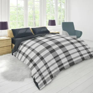 White Thunder Black Checkered Plaid Duvet Cover 1