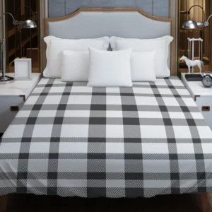 White Thunder Black Checkered Plaid Duvet Cover