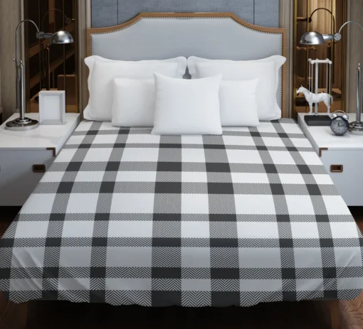 White Thunder Black Checkered Plaid Duvet Cover