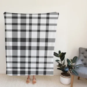 White Thunder Black Checkered Plaid Fleece Blanket