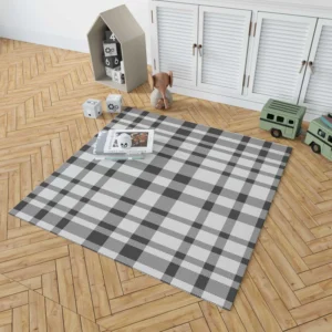 White Thunder Black Checkered Plaid Rug 1