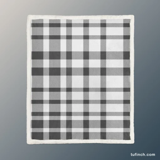 White Thunder Black Checkered Plaid Sherpa Fleece Blanket 1