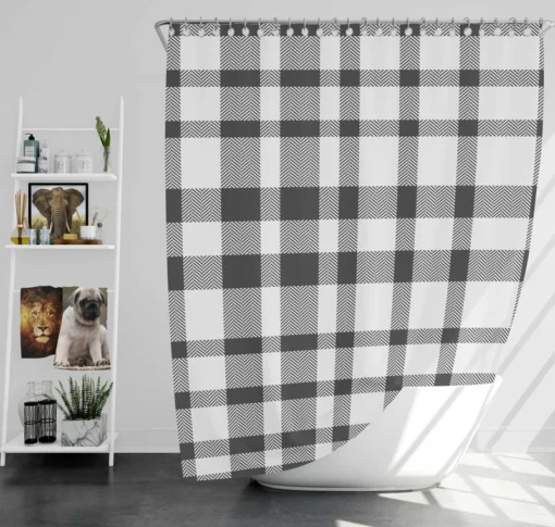 White Thunder Black Checkered Plaid Shower Curtain