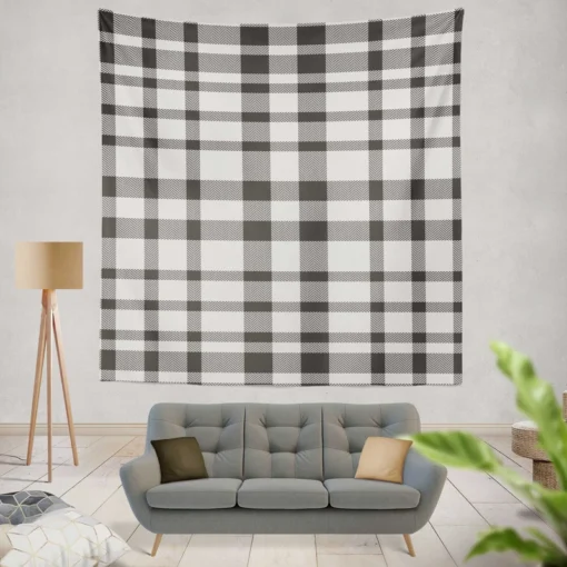 White Thunder Black Checkered Plaid Wall Tapestry