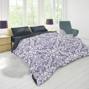 White Vintage Damask In Lavender Duvet Cover 1