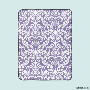 White Vintage Damask In Lavender Fleece Blanket 1