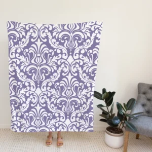 White Vintage Damask In Lavender Fleece Blanket