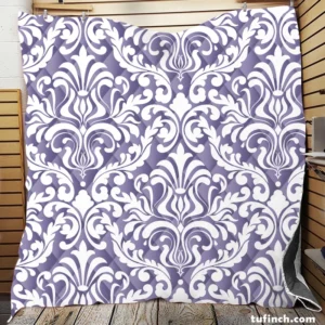 White Vintage Damask In Lavender Quilt Blanket