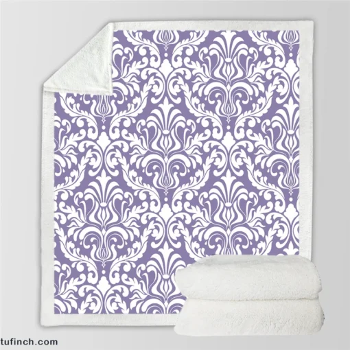 White Vintage Damask In Lavender Sherpa Fleece Blanket